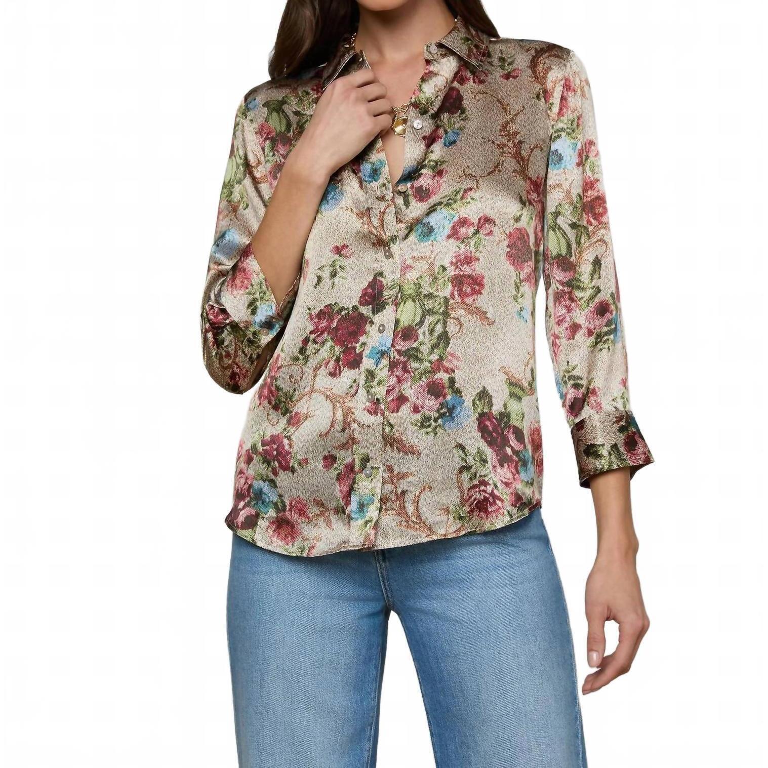 New L'agence Dani Silk Blouse In Multi Floral Tapestry